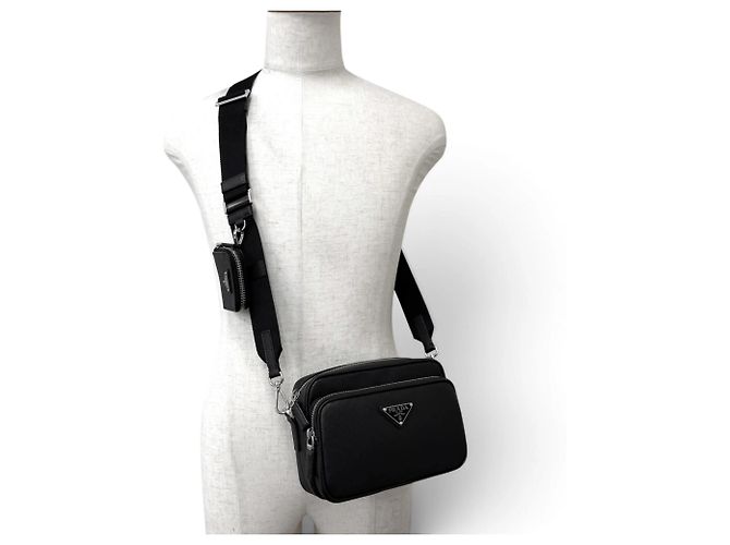 Borsa a tracolla Prada in pelle Saffiano con mini pochette Nero - vista 2
