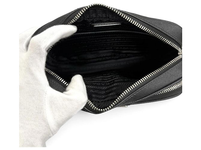 Borsa a tracolla Prada in pelle Saffiano con mini pochette Nero - vista 6