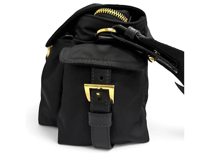 Prada 1BD394 Explorer Medium Shoulder Bag Nero D'oro - vista 5