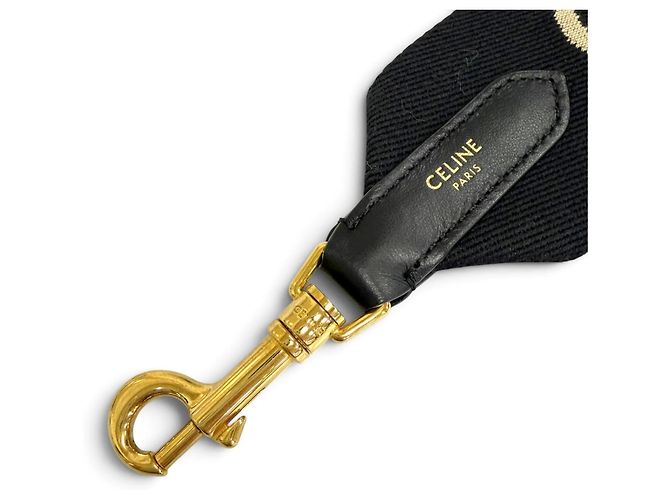 Céline Tracolla in tela e pelle jacquard logo Celine Nero Beige - vista 5