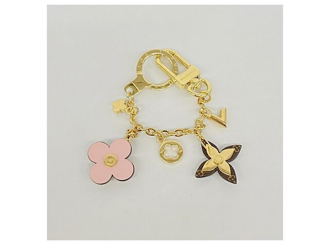 Louis Vuitton Monogram Bijou Sac Chaine Blooming Flower Keychain Charm Marrone Rosa D'oro - vista 2