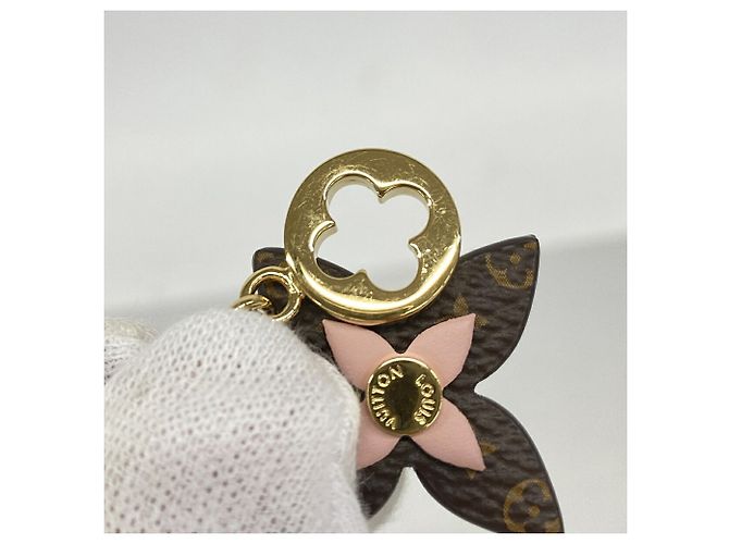 Louis Vuitton Monogram Bijou Sac Chaine Blooming Flower Keychain Charm Marrone Rosa D'oro - vista 3