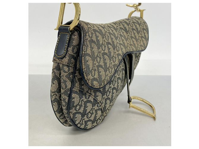 Borsa a mano Christian Dior Trotter Saddle Beige Blu navy - vista 2