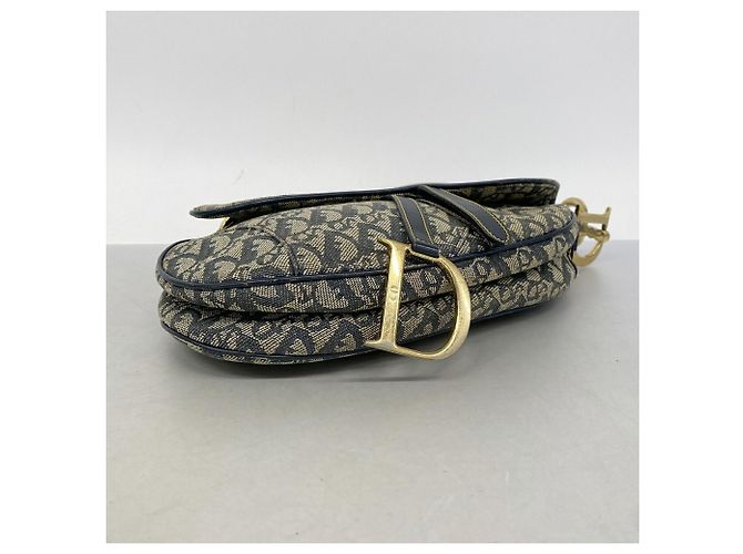 Borsa a mano Christian Dior Trotter Saddle Beige Blu navy - vista 3