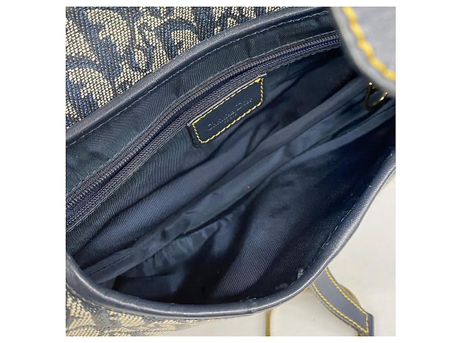 Borsa a mano Christian Dior Trotter Saddle Beige Blu navy - vista 4