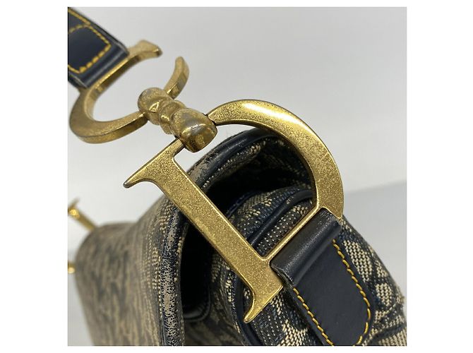 Borsa a mano Christian Dior Trotter Saddle Beige Blu navy - vista 8