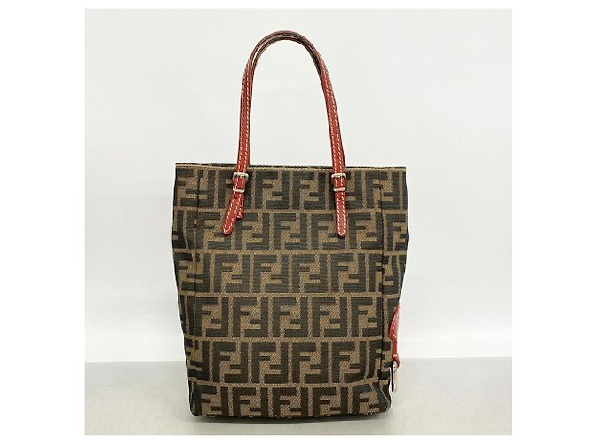 Fendi Zucca Nylon Canvas Tote Bag Brown Red - view 11