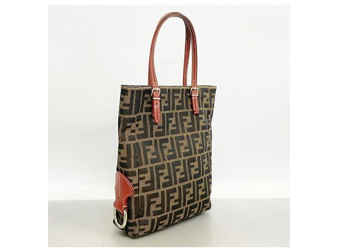 Fendi Zucca Nylon Canvas Tote Bag Brown Red - view 2