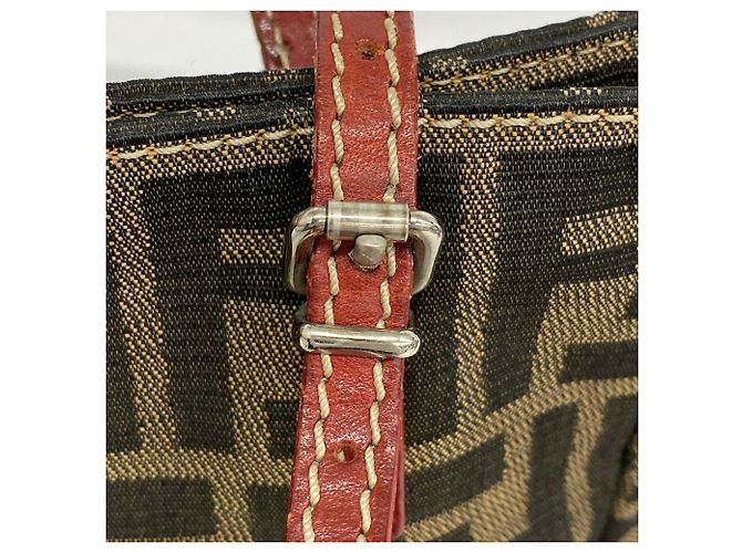 Fendi Zucca Nylon Canvas Tote Bag Brown Red - view 7