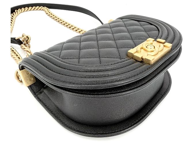 Boy Chanel Women's Matelassé Half Moon Shoulder Bag Black White - view 3
