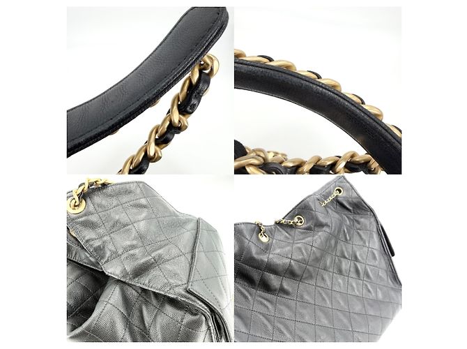 Sac à épaule Chanel en cuir noir et blanc - vue 7