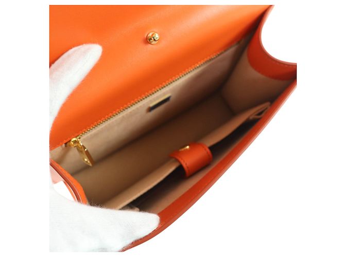 Borsa a tracolla con patta Dolce & Gabbana in pelle arancione con logo DG - vista 4