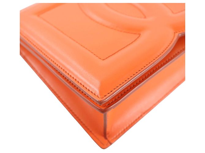 Borsa a tracolla con patta Dolce & Gabbana in pelle arancione con logo DG - vista 7