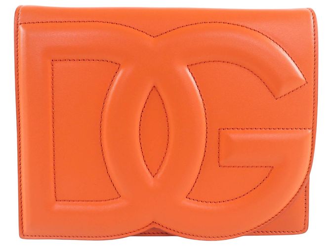 Borsa a tracolla con patta Dolce & Gabbana in pelle arancione con logo DG - vista 8