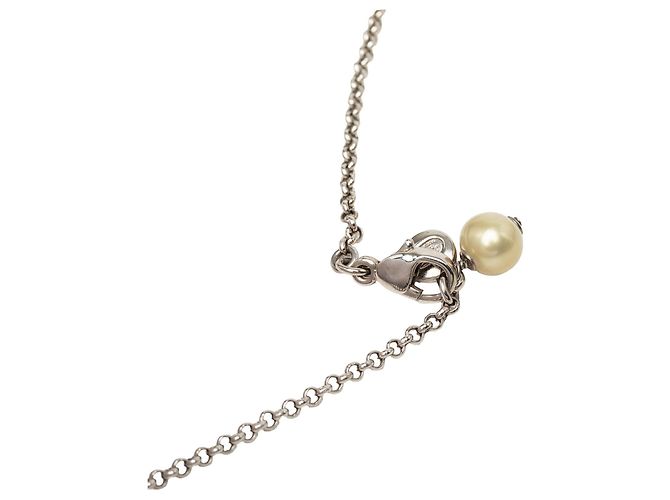 Collana con pendente Chanel Silver CC in ottone, strass e perle finte Argento - vista 4