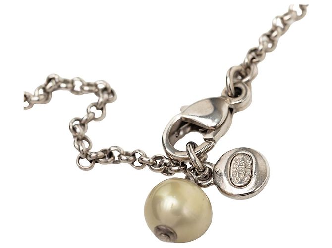 Collana con pendente Chanel Silver CC in ottone, strass e perle finte Argento - vista 5