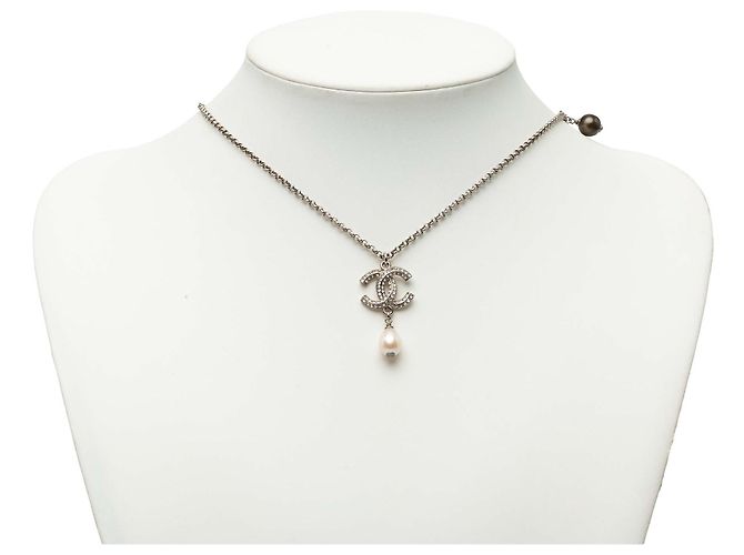 Collana con pendente Chanel Silver CC in ottone, strass e perle finte Argento - vista 6