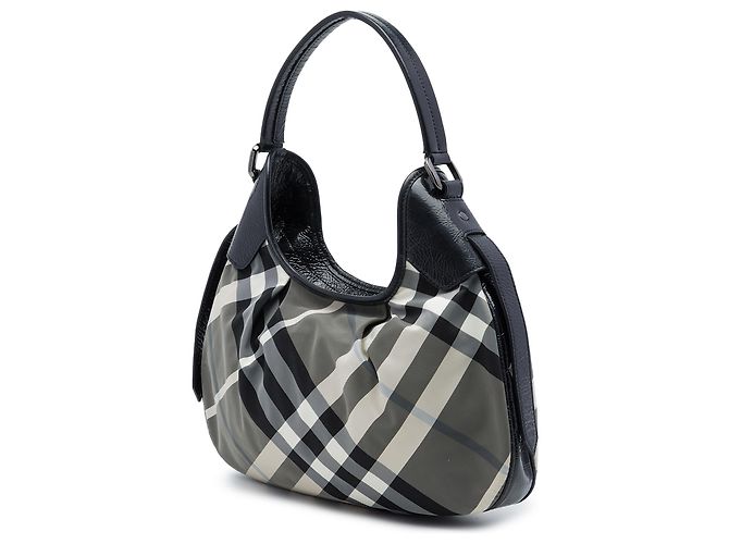 Burberry Gray Beat Check Nylon Brooklyn Hobo Marrone - vista 2