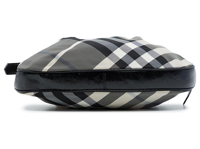 Burberry Gray Beat Check Nylon Brooklyn Hobo Marrone - vista 3
