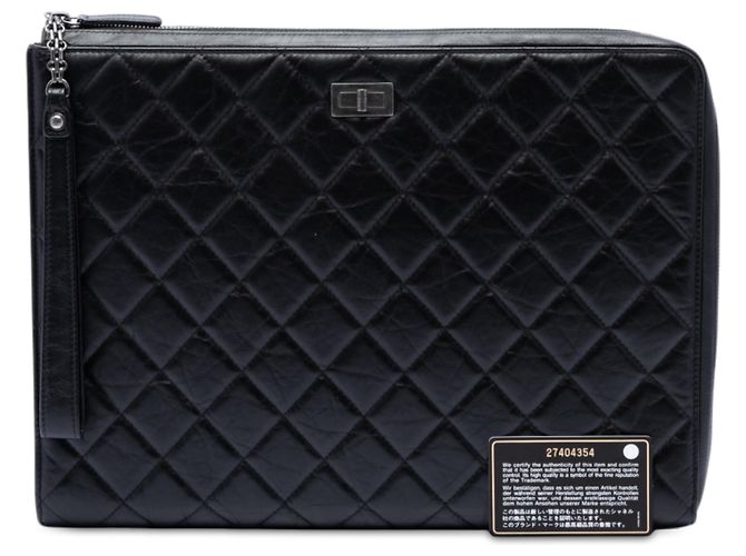 Pouch Chanel Reissue 2.55 con manico in pelle di vitello invecchiata nera, Large Nero - vista 7