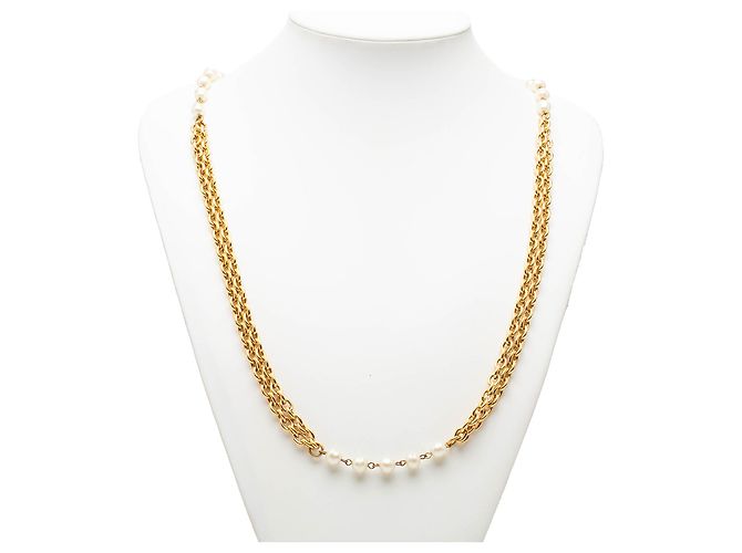 Collana Chanel a doppio giro di perle finte placcata oro dorato D'oro - vista 6