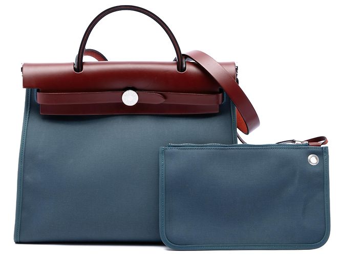 Hermès Blue Toile Herbag Zip 31 - vista 7