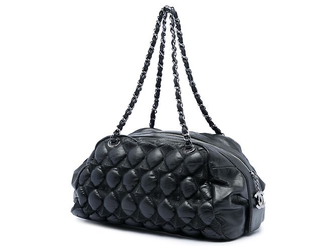 Borsa Bowling Chanel in pelle d'agnello nera trapuntata bubble Nero - vista 2