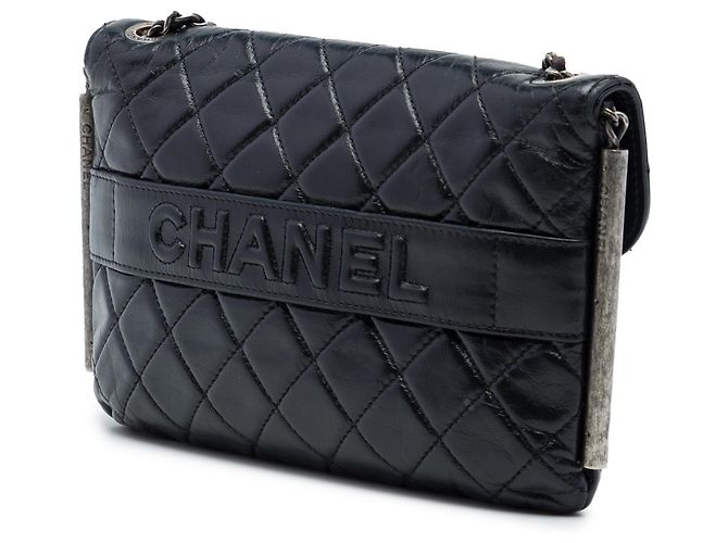 Chanel Black CC Quilted Aged Calfskin Embossed LAX Flap Nero - vista 2