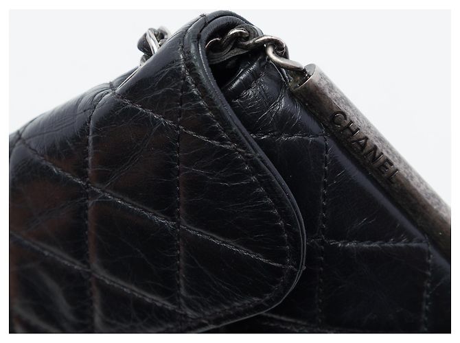 Chanel Black CC Quilted Aged Calfskin Embossed LAX Flap Nero - vista 6