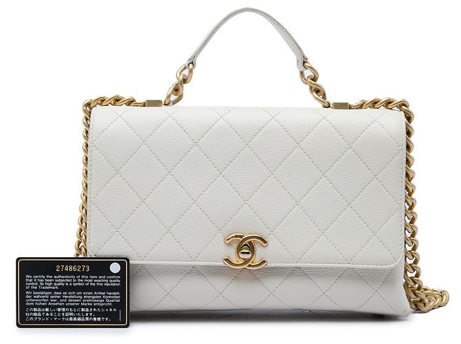 Borsa Chanel White Medium Stitched Caviar Chic Affinity Top Handle Bag Bianco - vista 7