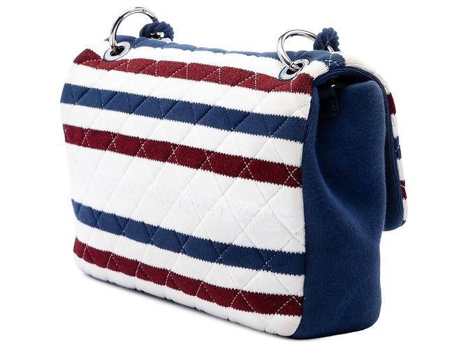 Chanel White Jumbo Stripe Jersey Felt and Rope Flap Bianco - vista 2
