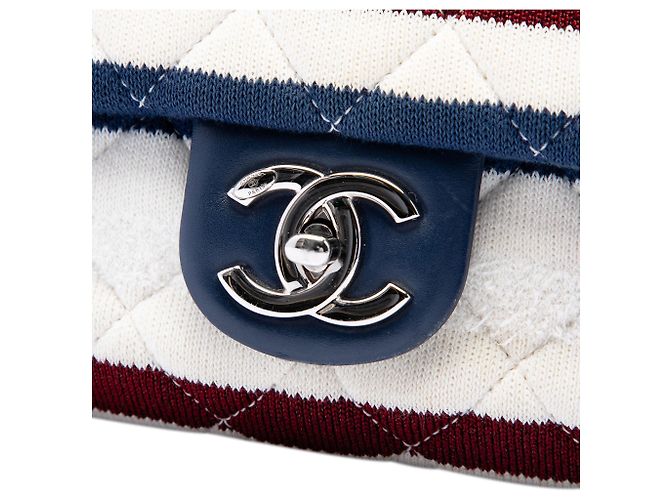 Chanel White Jumbo Stripe Jersey Felt and Rope Flap Bianco - vista 5