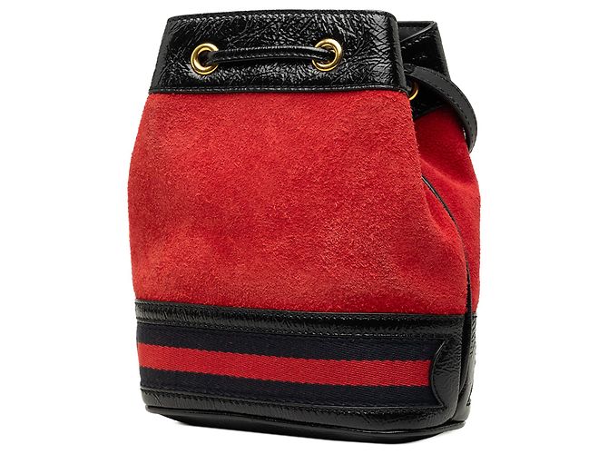 Borsa secchiello Gucci Ophidia Mini in camoscio e vernice rossa con Web Rosso - vista 2