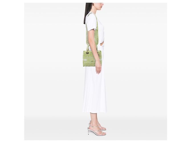 Dior Green Medium Embroidered Canvas Toile de Jouy Lady D Lite D'oro Verde - vista 5