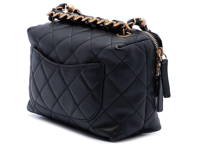 Borsa Bowling Chanel Mini CC Matelassé in Pelle di Agnello Nera Nero - vista 2