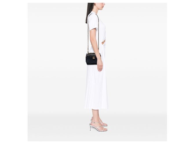Borsa Bowling Chanel Mini CC Matelassé in Pelle di Agnello Nera Nero - vista 6