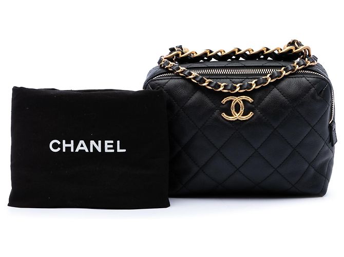 Borsa Bowling Chanel Mini CC Matelassé in Pelle di Agnello Nera Nero - vista 7