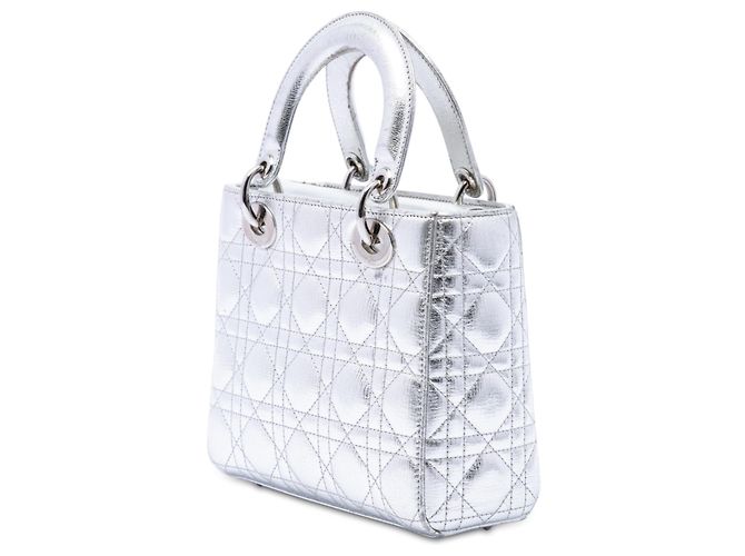 Dior Silver Small Metallic Lambskin Cannage My ABCDior Lady Dior Argento - vista 2
