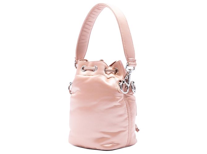 Mini borsa secchiello Fendi Mon Tresor in raso rosa - vista 2