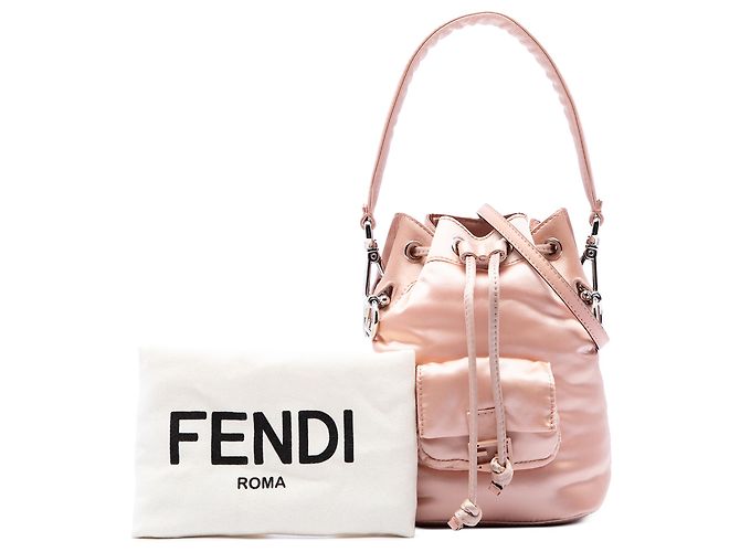 Mini borsa secchiello Fendi Mon Tresor in raso rosa - vista 7