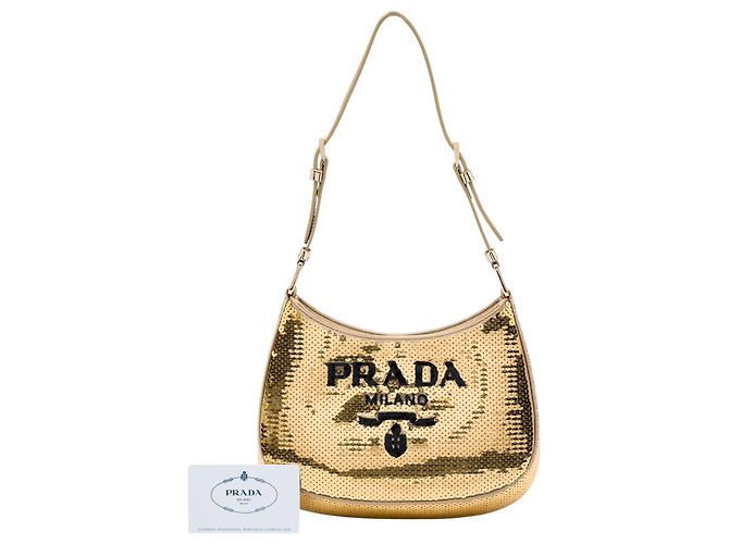 Borsa a tracolla Cleo in raso con paillettes dorate Prada D'oro - vista 6