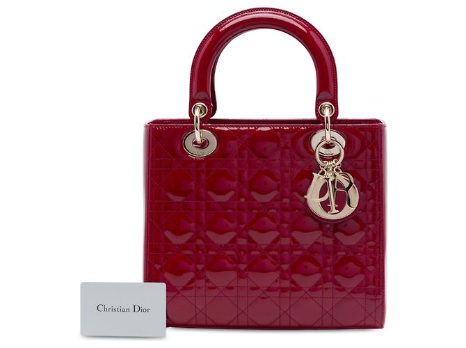 Dior Red Medium Patent Cannage Lady Dior Rosso Bordò - vista 7