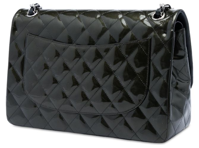 Chanel Green Jumbo Classic Striated Patent Double Flap Verde Verde oliva - vista 2