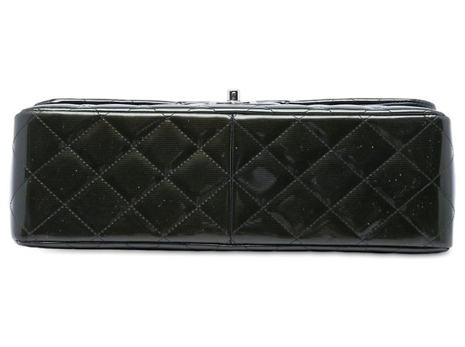 Chanel Green Jumbo Classic Striated Patent Double Flap Verde Verde oliva - vista 3