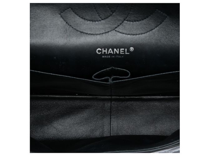 Chanel Green Jumbo Classic Striated Patent Double Flap Verde Verde oliva - vista 4