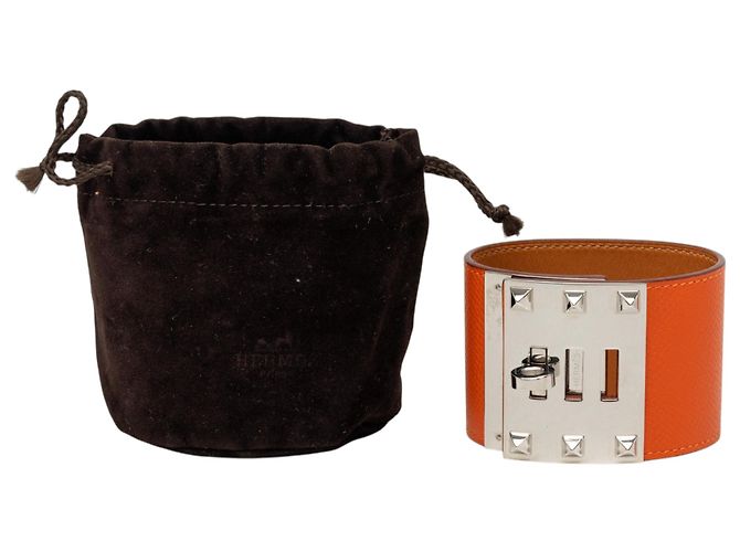 Bracciale Hermès Kelly Extreme Dog in pelle Epsom Orange e Palladium - vista 7