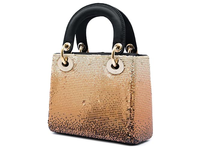 Dior Gold Mini Satin Sequin Gradient Lady Dior Dourado - vista 2