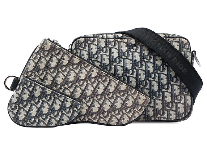 borsetta tripla Saddle in tela Oblique blu Dior Blu navy - vista 7