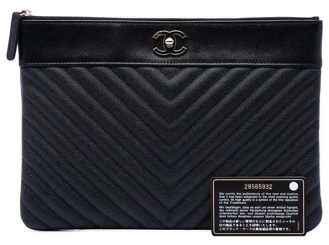 Chanel Black Medium Chevron Caviar Mademoiselle O Case Clutch Nero - vista 7