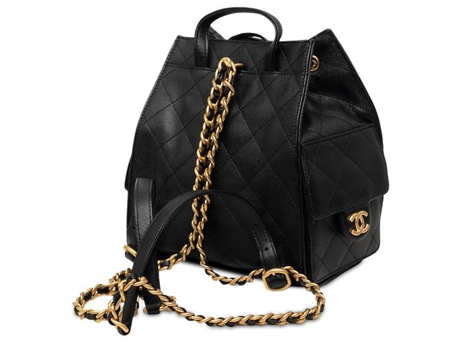 Chanel 25 Rucksack aus schwarzem gestepptem Kaviarleder, Medium - Ansicht 2